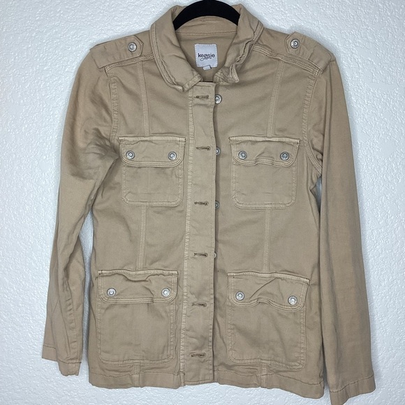 KENSIE JEANS SIZE S TAN BEIGE BROWN BLUE MILITARY UTILITY CARGO JACKET FALL WI… - Picture 2 of 10